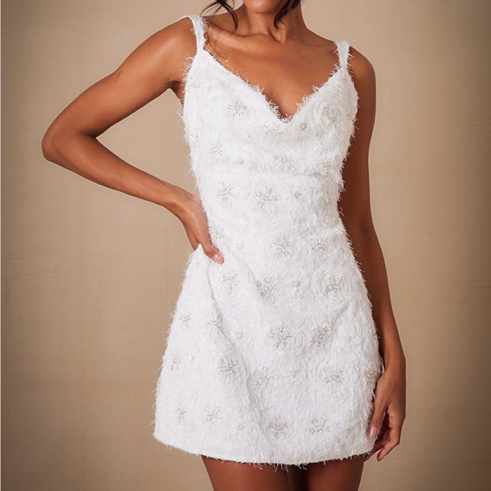 PREMIUM WHITE SEQUIN EMBROIDERED COWL NECK... - Picture 1 of 5